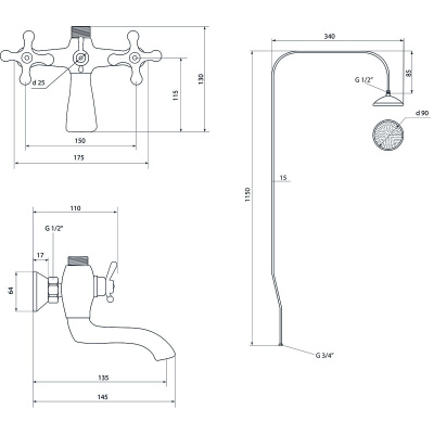 Душевая система Славен с изливом Коттедж А (СЛ-ДВ-А60) фото в интернет-магазине Русалия