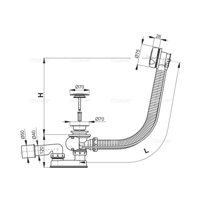 Слив-перелив полу-автоматический для ванны A51BM белый Alcaplast фото в интернет-магазине Русалия