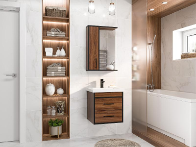 Тумба Кедр 50 подвесная с раковиной Универсал Енисей 50 Misty фото в интернет-магазине Русалия