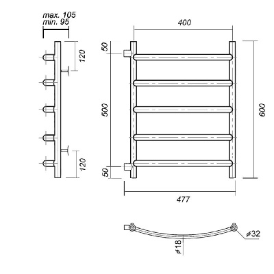 Водяной полотенцесушитель Калипсо П5 400x600-500, хром Domoterm фото в интернет-магазине Русалия