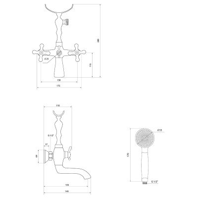 Смеситель Славен  для ванны Коттедж А (СЛ-ДВ-А30) фото в интернет-магазине Русалия