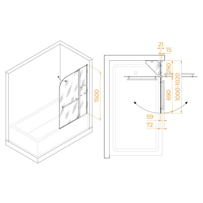 Шторка на ванну RGW SC-08, стекло прозрачное, профиль хром фото в интернет-магазине Русалия
