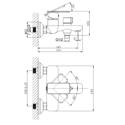 Смеситель для ванны с коротким изливом RUSH Bruny (BR4335-44) фото в интернет-магазине Русалия