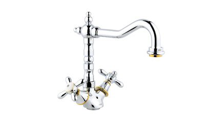 Смеситель для кухонной мойки Timo Ritz (0143FK chrome+gold) фото в интернет-магазине Русалия