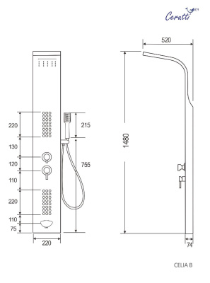 Панель CELIA B душевая из нержавеющей стали Ceruttispa CT10401, цвет черный фото в интернет-магазине Русалия