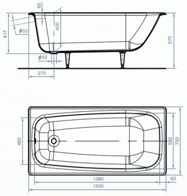 Ванна чугунная Классик 150х70 Универсал фото в интернет-магазине Русалия