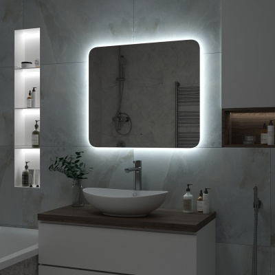 Зеркало с подсветкой Burzhe 800х700 бесконтактный сенсор овальный, открытая подсветка ЗЛП2457 Continent фото в интернет-магазине Русалия