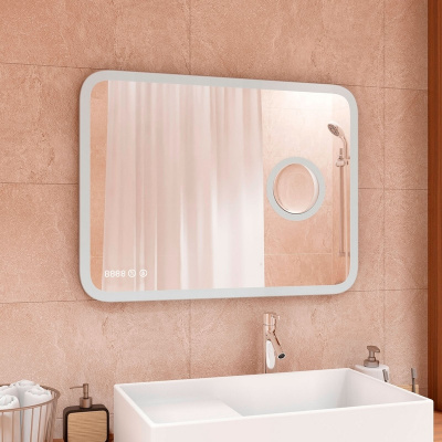 Зеркало с подсветкой Bliss 800x600 линза, часы, антизапотевание ЗЛП450 Continent фото в интернет-магазине Русалия