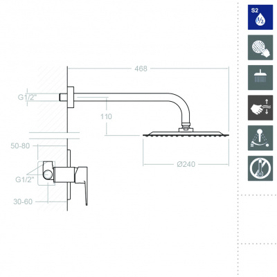 Встраиваемая душевая система с тропическим душем TITANIUM K1818013 Ramon Soler фото в интернет-магазине Русалия