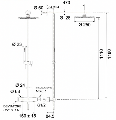 Душевая система Remer X Style INOX SSX37UFM25, нержавеющая сталь фото в интернет-магазине Русалия