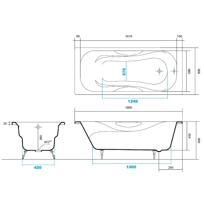 Чугунная ванна Гамма AQ8080F-00 180х80 с ножками Aquatek фото в интернет-магазине Русалия