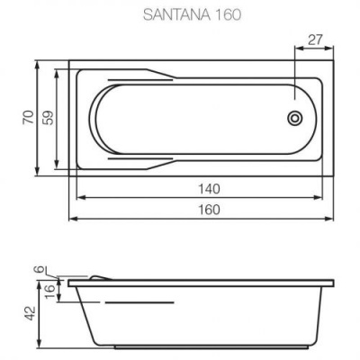 Ванна акриловая Santana 160х70 WP-SANTANA*160 Cersanit фото в интернет-магазине Русалия