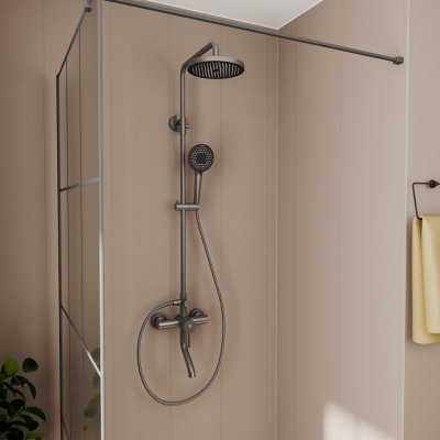 Душевая система с изливом RUSH Melos графит (SUS1101-40Grey) фото в интернет-магазине Русалия