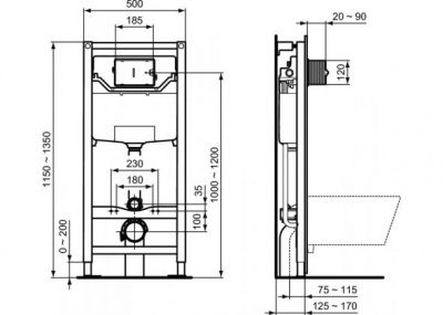 Инсталляция для подвесных унитазов Prosys Frame 120 M R020467 Ideal Standard фото в интернет-магазине Русалия