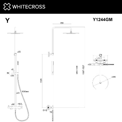 Система для душа наружного монтажа WHITECROSS Y Y1244GM (оружейная сталь) фото в интернет-магазине Русалия