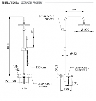 Душевая система с изливом Remer Class Line L34X7MMM20CFP, черный брашированный хром фото в интернет-магазине Русалия