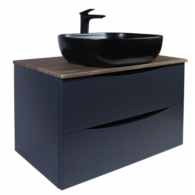 Тумба подвесная 80см серая матовая со столешницей под дерево BOND Cube T09807 без раковины фото в интернет-магазине Русалия