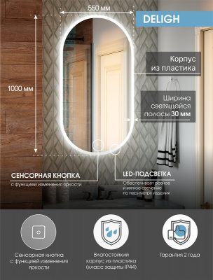 Зеркало с подсветкой Delight 550х1000 ЗЛП458 Continent фото в интернет-магазине Русалия