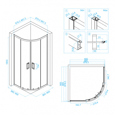 Душевой уголок 90х90 полукруг CL-54 RGW фото в интернет-магазине Русалия