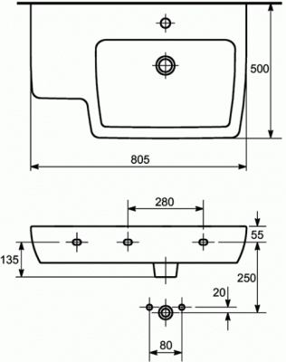 Раковина накладная Malmo 80 левая O-UM-MAL80/1-L Opoczno фото в интернет-магазине Русалия