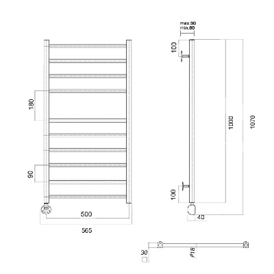 Электрический полотенцесушитель Куба П10 500х1000 EL, хром Domoterm фото в интернет-магазине Русалия