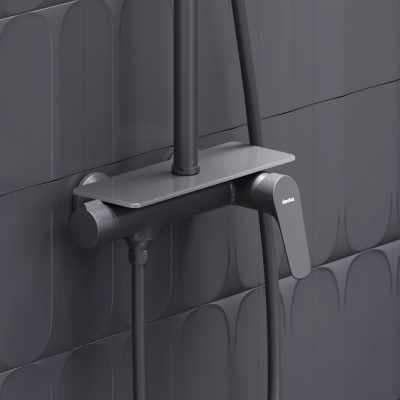 977780300 Jupiter душевая система с душевым смесителем-полкой, чёрный фото в интернет-магазине Русалия