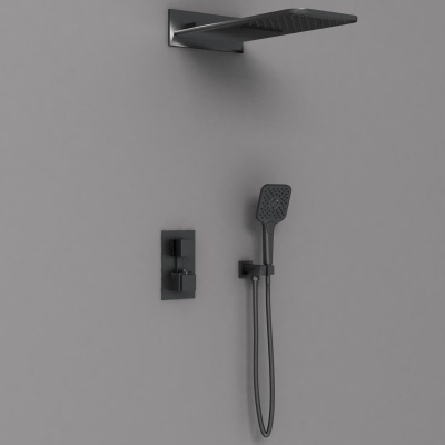 Душевой комплект VSFW-103TMB термостатический встраиваемый, двухрежимный, черный Vincea фото в интернет-магазине Русалия