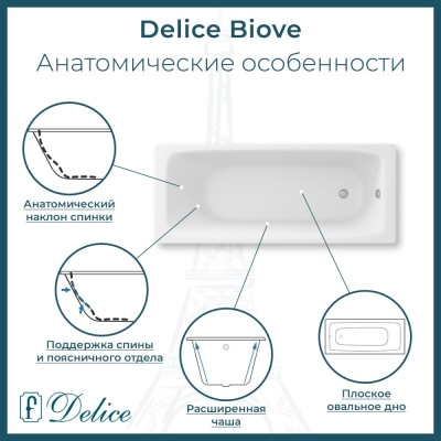 Чугунная ванна Biove 170х75 DLR 220509R с ручками Delice фото в интернет-магазине Русалия