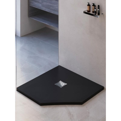 Каменный душевой поддон трапеция RGW ST/T-G Графит  1000x1000 фото в интернет-магазине Русалия