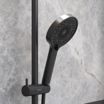 947730300 Apollo душевая система с ванно-душевым смесителем-полкой, черный фото в интернет-магазине Русалия