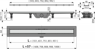Водоотводящий желоб с порогами из нержавеющей стали с двойной решеткой APZ20-650 Alcaplast фото в интернет-магазине Русалия