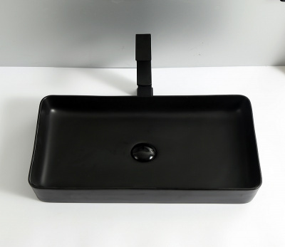 Раковина накладная прямоугольная черная матовая 9396MB CeramaLux фото в интернет-магазине Русалия