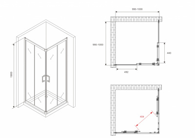 Душевой уголок ABBER Schwarzer Diamant AG02100B5 100х100 квадрат, профиль черный, прозрачное стекло фото в интернет-магазине Русалия