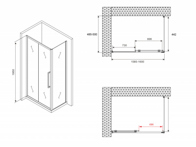 Душевой уголок ABBER Schwarzer Diamant AG30160H-S50 50х160 прямоугольный, профиль хром, прозрачное стекло фото в интернет-магазине Русалия
