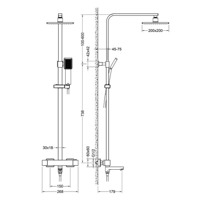 Душевая система с термостатом Timo Tetra-thermo (SX-0169/03) черный фото в интернет-магазине Русалия