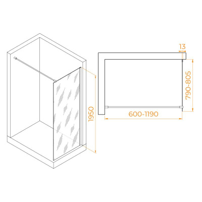 Душевая перегородка RGW WA-010B 800, стекло прозрачное, профиль черный фото в интернет-магазине Русалия