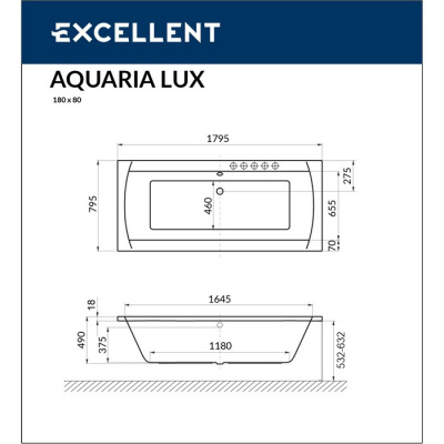 Акриловая ванна EXCELLENT Aquaria Lux Slim 180x80 WAEX.AQU18WHS фото в интернет-магазине Русалия