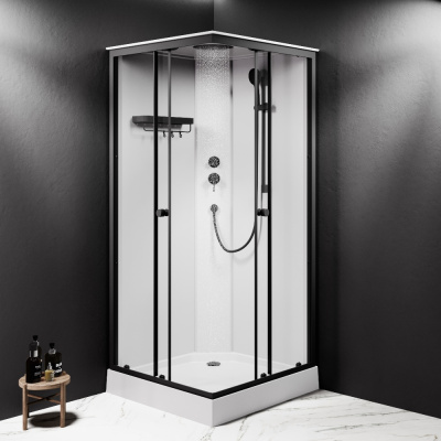W94C-403-090BT X-Joy Square кабина душевая  90x90,  профиль мат.черный, стекло прозрачное Am.Pm фото в интернет-магазине Русалия