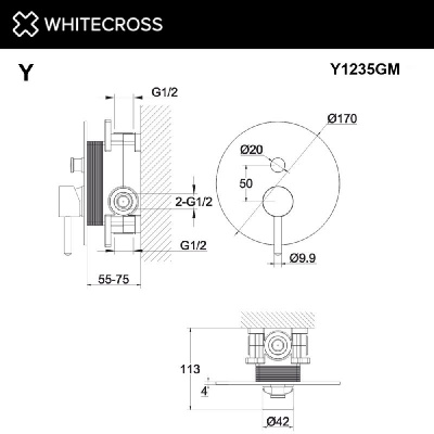 Смеситель для душа скрытого монтажа WHITECROSS Y Y1235GM (оружейная сталь) фото в интернет-магазине Русалия