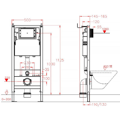 Инсталляция для подвесного унитаза AZARIO NEW сталь, пластик, 2-х режимный смыв 3/6 л. (AZ-501A) фото в интернет-магазине Русалия