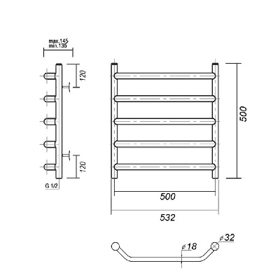 Водяной полотенцесушитель Лаура П5 500x500, хром Domoterm фото в интернет-магазине Русалия
