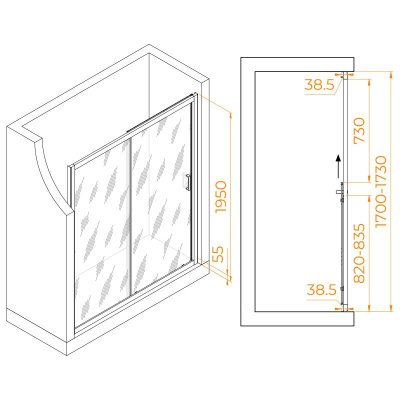 Душевая дверь RGW PA-016 1700, стекло прозрачное, профиль хром фото в интернет-магазине Русалия