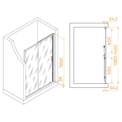 Душевая дверь RGW PA-14Gr 1400, стекло прозрачное, профиль серый фото в интернет-магазине Русалия