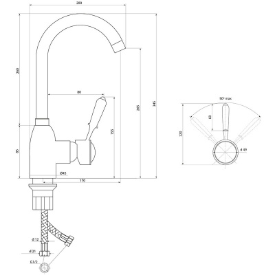 Смеситель Славен для мойки с высоким изливом одноручный Коттедж М (СЛ-ОД-М22) фото в интернет-магазине Русалия