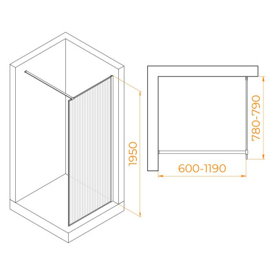 Душевая перегородка RGW WA-08 800, стекло Ribbed (Ребристое), профиль хром фото в интернет-магазине Русалия