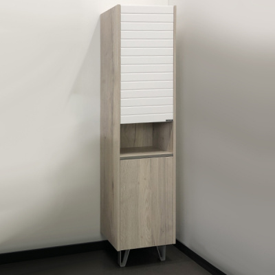 COMFORTY. Шкаф-колонна "Клеон-40" белый/дуб дымчатый фото в интернет-магазине Русалия