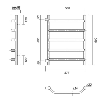 Водяной полотенцесушитель Лаура П5 500x600-500, хром Domoterm фото в интернет-магазине Русалия