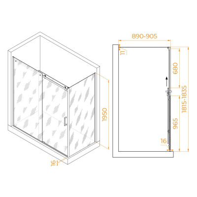 Душевой уголок RGW TO-44-1 (TO-14 + Z-060-2) 1800x900, профиль хром, стекло прозрачное фото в интернет-магазине Русалия