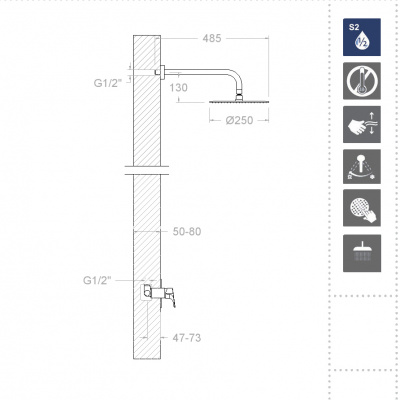 Встраиваемая душевая система с тропическим душем URBAN CHIC K2118012 Ramon Soler фото в интернет-магазине Русалия