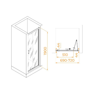 Душевая дверь RGW PA-21B 700, стекло прозрачное, профиль черный фото в интернет-магазине Русалия